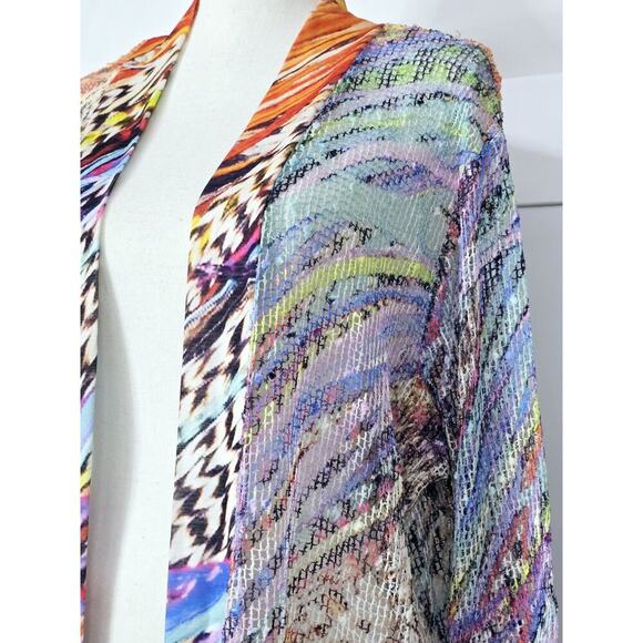 Serengeti Womens 1X Plus Tropical Burst Mesh Knit Cardigan Open Front 3Q Sleeve - Picture 3 of 6